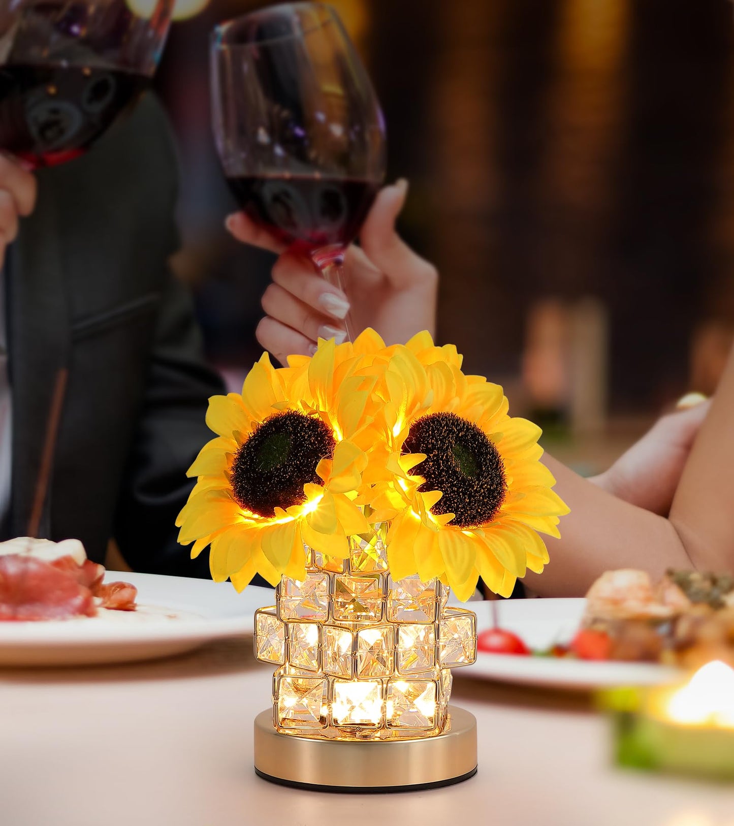 AIHYING Sunflowers Flower Lamp,Rechargeable Cordless Touch Lamp,3-Colour Infinitely Dimming Small Night Light,Crystal Table Lamp,Christmas/Mother's Day/Birthday Gifts for Women,Home Decor.