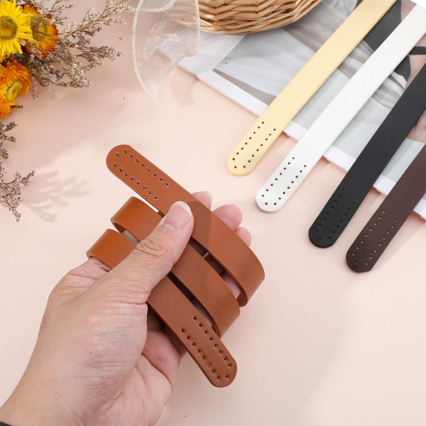 20 Pcs 24.8"L Leather Purse Handles, Premium Leather Purse Straps for Handbags Replacement, Multi-Color Bag Handles for Bag Making DIY Craft Supplies (5 Classic Colors)