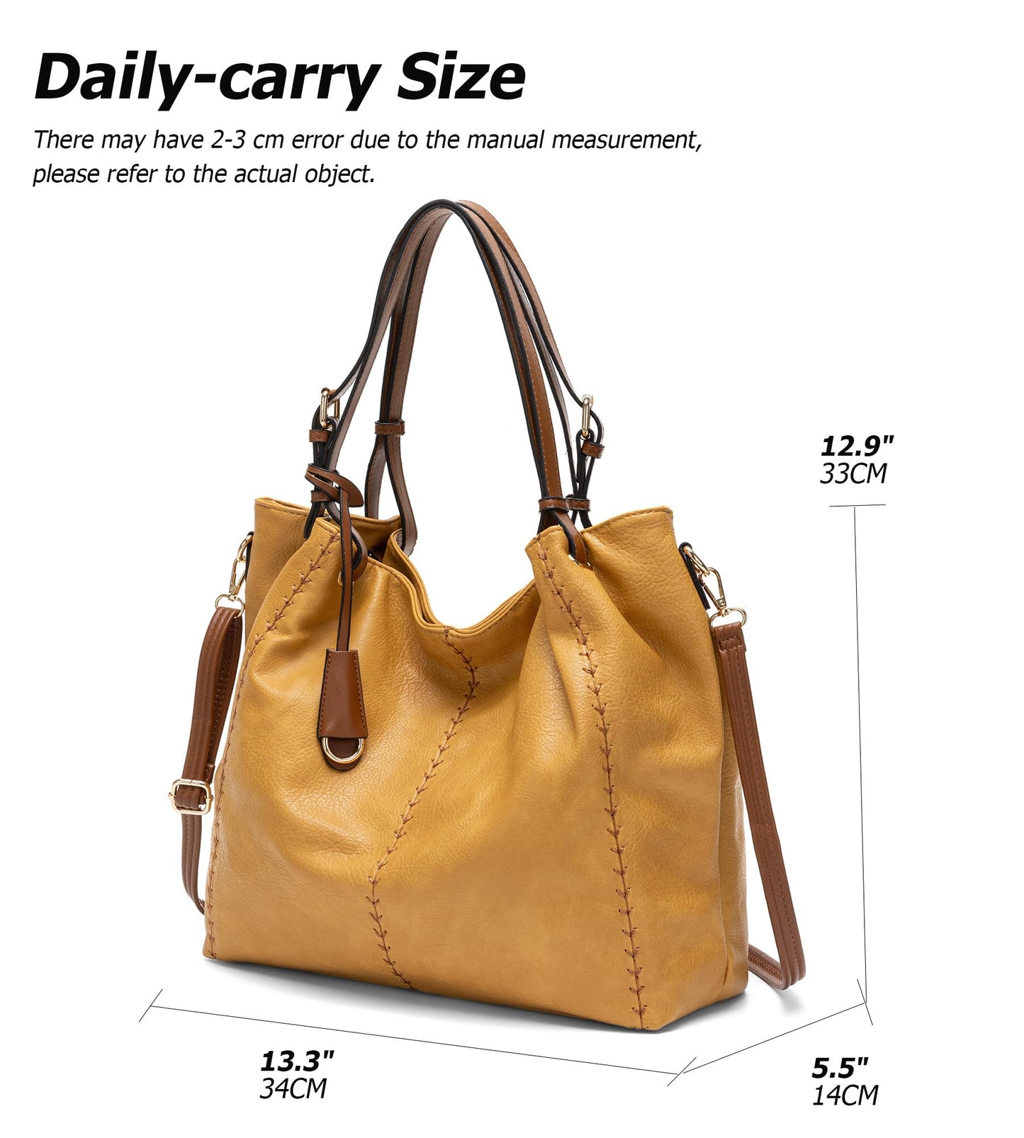 myfriday Casual Faux Leather Tote Hobo Bag for Women, Soft Shoulder Bag Crossbody Satchel Purse and Handbag (Yellow)