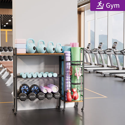 HavenlyYouth Dumbbell Rack, Gym Storage Rack, Weight Rack for Home Gym, Dumbbells, Kettlebells, Yoga Mats & More Space-Saving Home Gym Organizer
