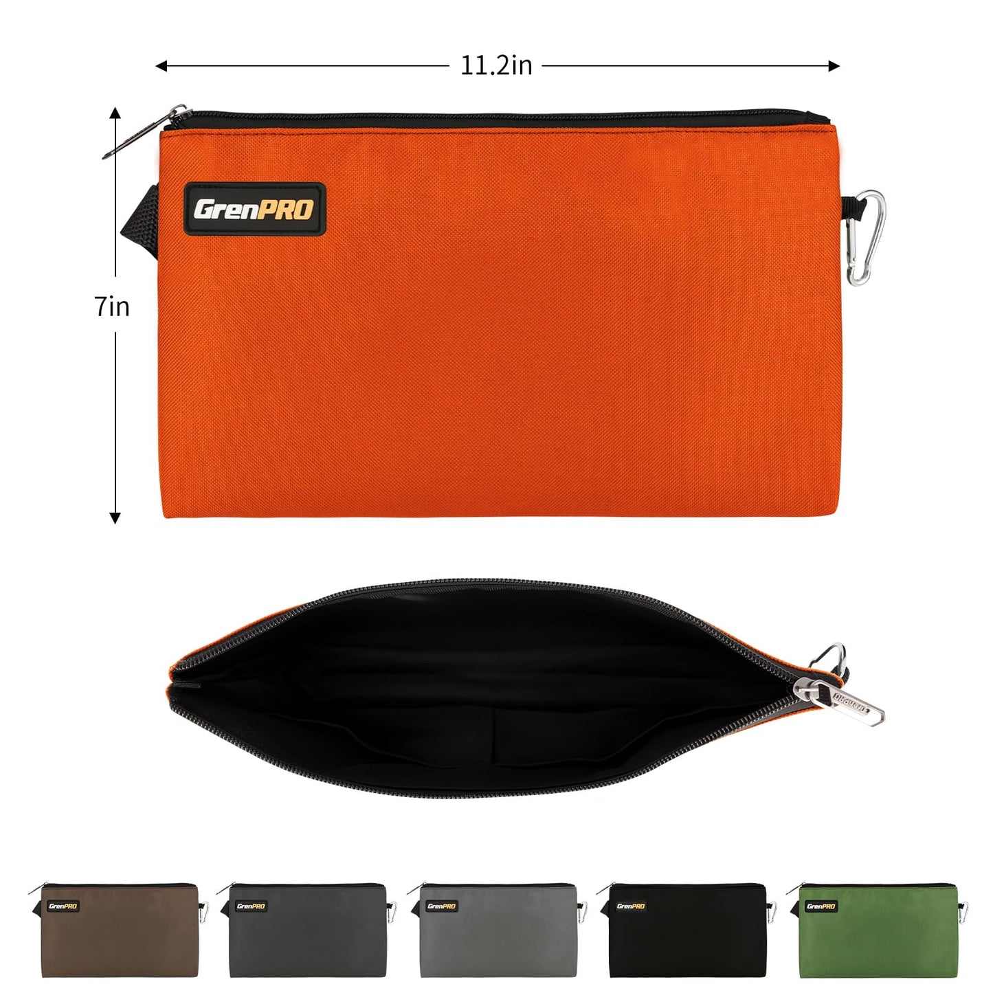 GRENPRO 8 Pack Canvas Tool Bag Zipper Tool Pouch, 12" Tools Utility Pouches Heavy Duty, Multipurpose Storage Organizer Bags with Dependable Metal Zippers