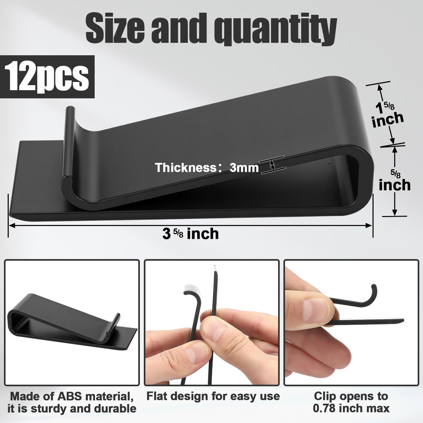 Tinlade 12 Pcs Cardboard Box Clips Reusable 3-5/8 Inch Chip Trash Garbage Bag Holder Clip Suit for All Single Walled and Most Double Walled Boxes and Cartons (Black)