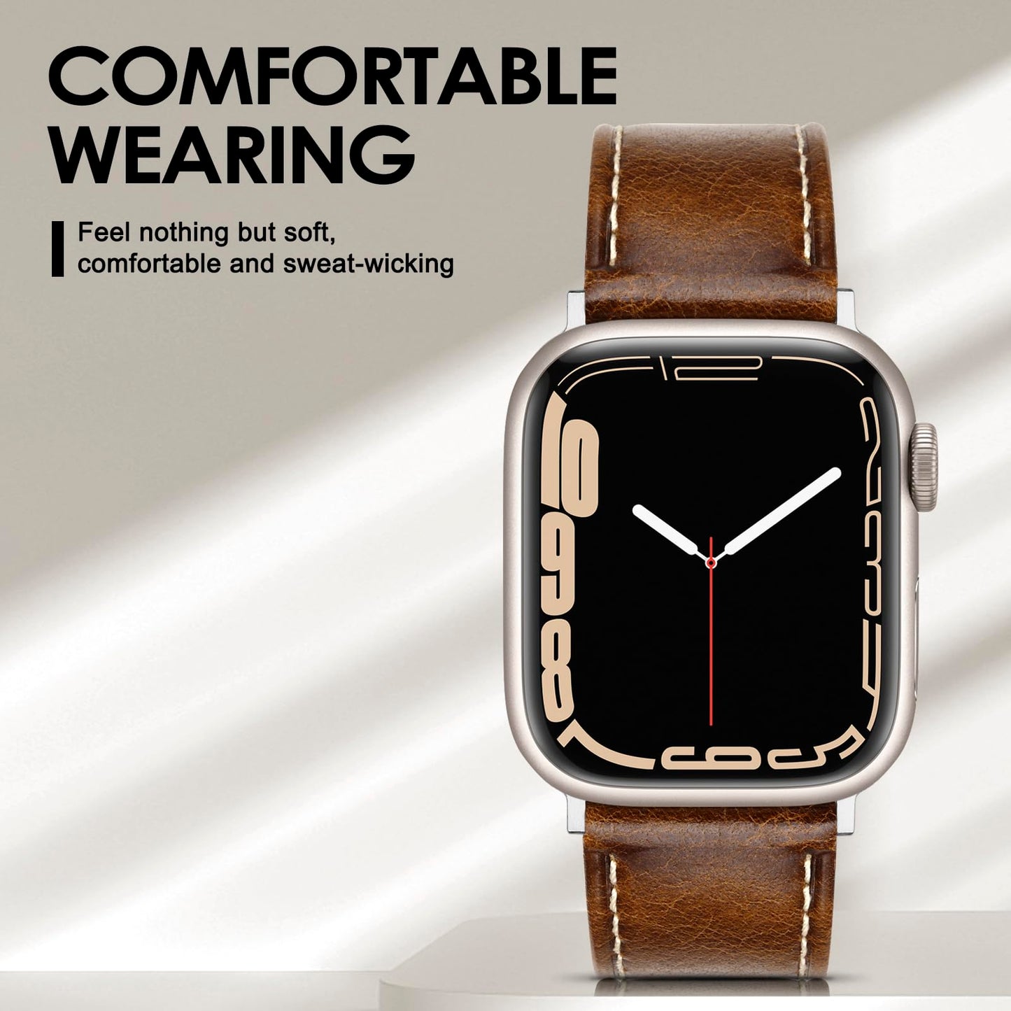 SWEES Leather Band Compatible with Apple Watch Bands 46mm 45mm 44mm 42mm (Series 1/2/3) Men Women, Vintage Genuine Leather Replacement Wristband for iWatch Series 10 9 8 7 6 5 4 3 2 1 SE Brown