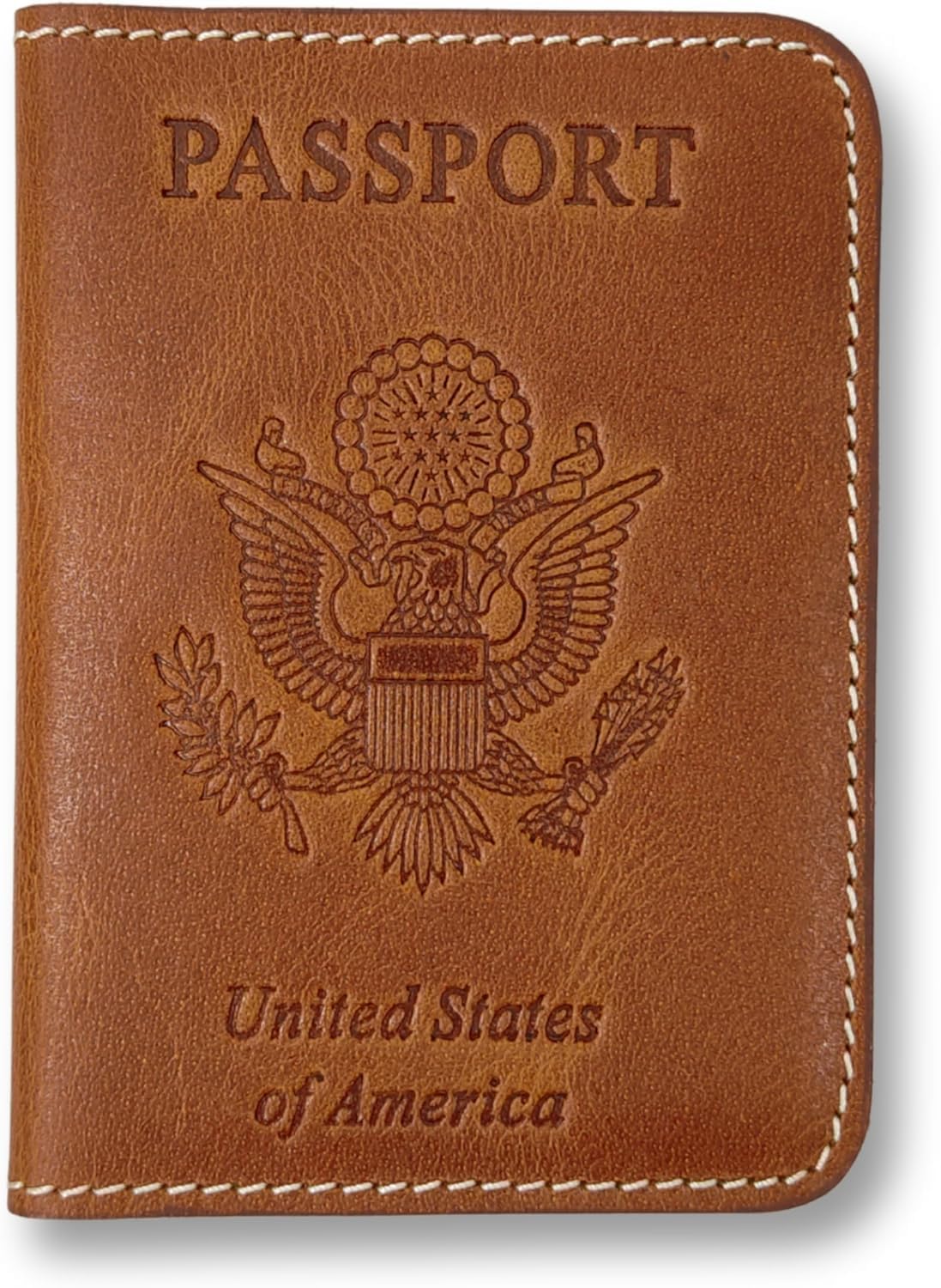 ZAHANAARA Passport Holder for Travel | Premium Leather Passport Cover & Protector | Stylish Travel Document Organizer with Embossed US Seal | Unisex Case with Slots for Cards & Boarding Passes - Brown