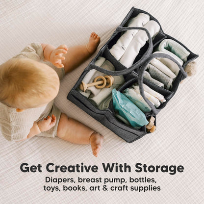 KeaBabies Baby Diaper Caddy Organizer with Handle - Portable Baby Organizers and Storage for Nursery, Changing Table, Large Travel Car Caddy, Girls, Boys Shower Gift Basket, New Mom Gifts(Mystic Gray)