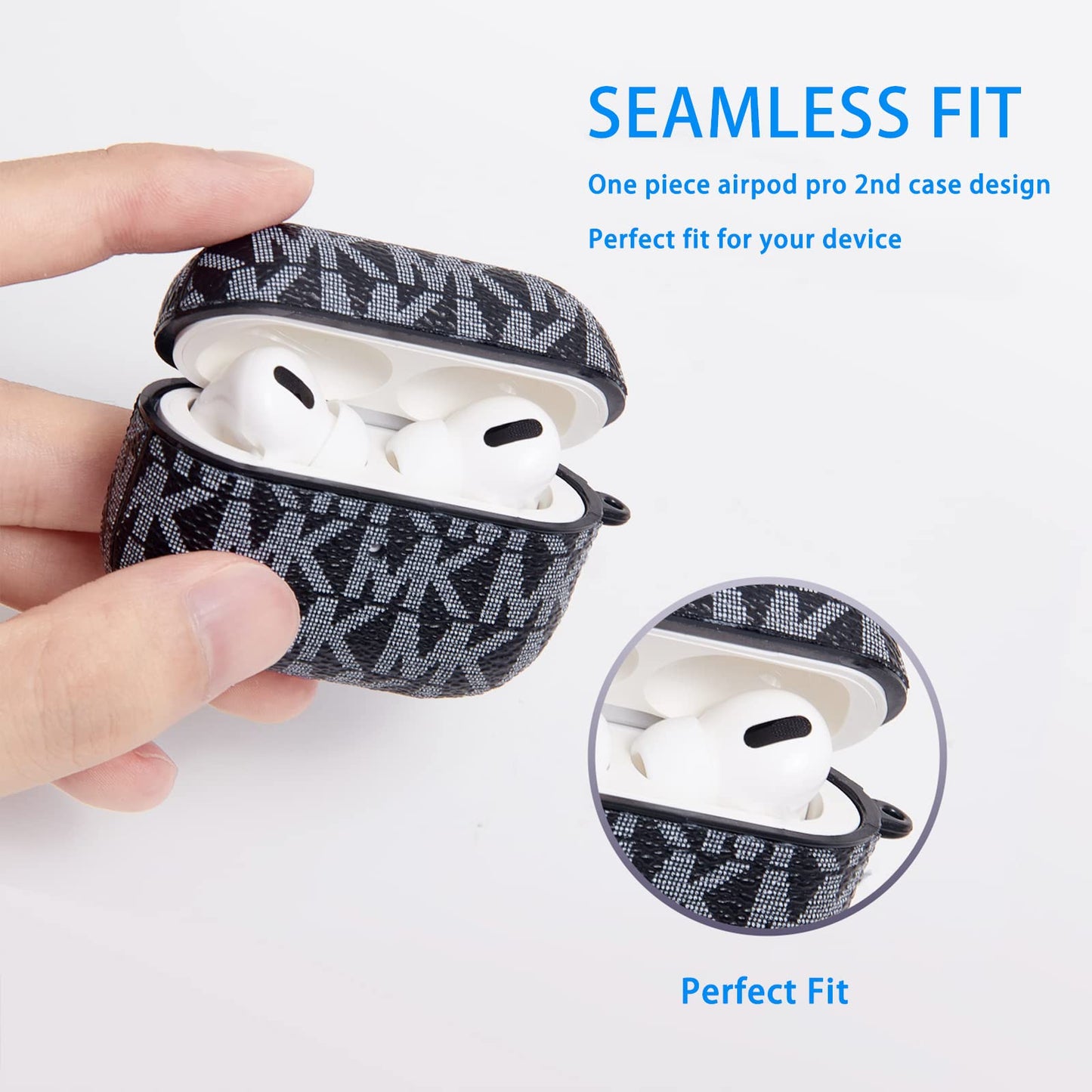 TANGABA AirPods Pro 2nd Generation Case, Full-Protective PU Leather Cover with Front LED Visible, Black