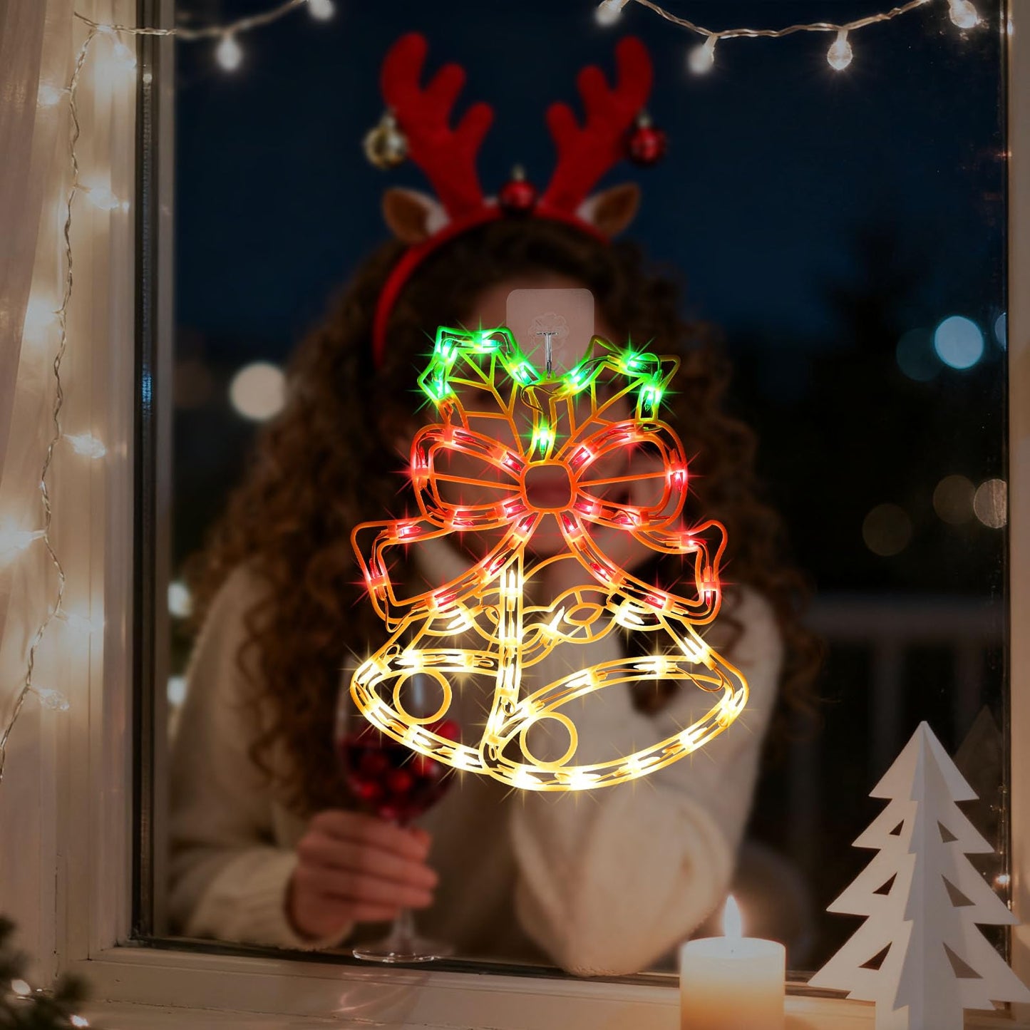 15Inch Christmas Bell Light,Bell Decoration Lights,Christmas Window Silhouette Light,Double Side Sign Lamp Decoration for Holiday Indoor Wall Door Glass Decorations
