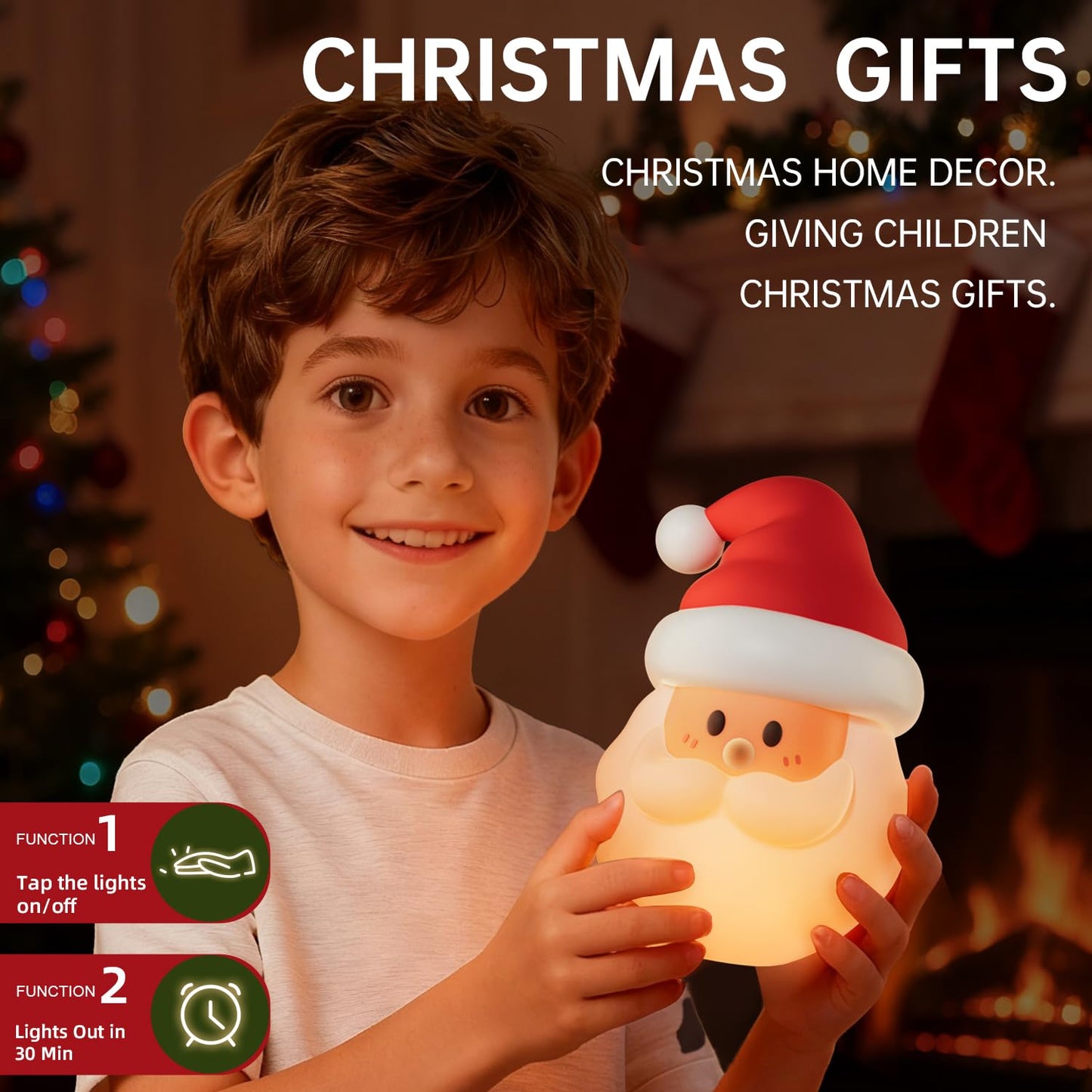 ELAMAS Santa Claus Night Light for Kids, Cute Christmas, Silicone Squishy LED Lamp Decorations, Rechargeable Touch Nightlight, Baby Night Light for Nursery Breastfeeding Bedroom Living Room Decor