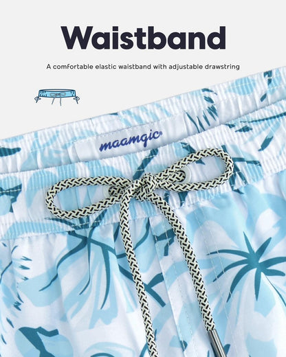 maamgic Mens Swim Trunks Quick Dry Swim Shorts with Mesh Lining Funny Swimwear Bathing Suits 7inch Veined Leaves Blue Small