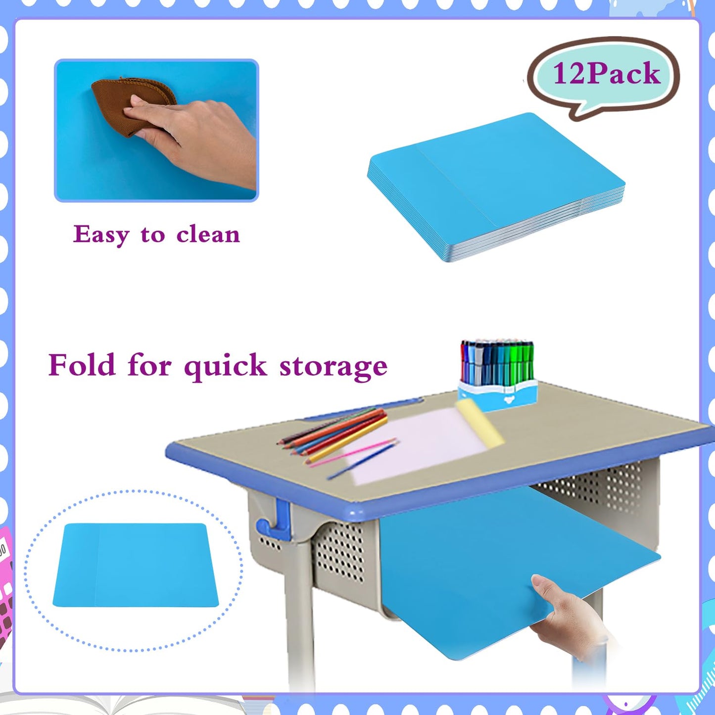 EARTHSON 12 Pcs Desk Dividers for Students, Coated Paper Privacy Shields Folder for Students, Privacy Folders for Students Desks, Test Divider Classroom Teacher Supplies Office Home, Blue