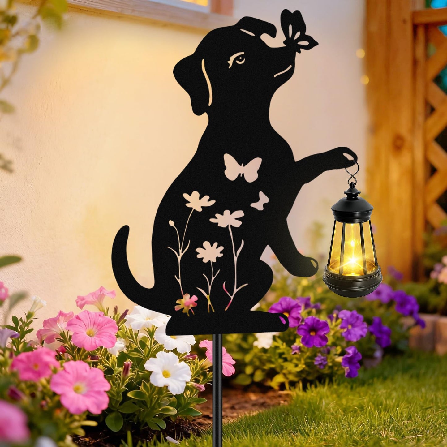 ANGMLN Dog Outdoor Solar Lantern Waterproof, Birthday Gifts for Christmas Women Mom, Solar Hanging Lights Dog Metal Figurine Garden Decor Patio Yard Pathway Backyard Ornaments