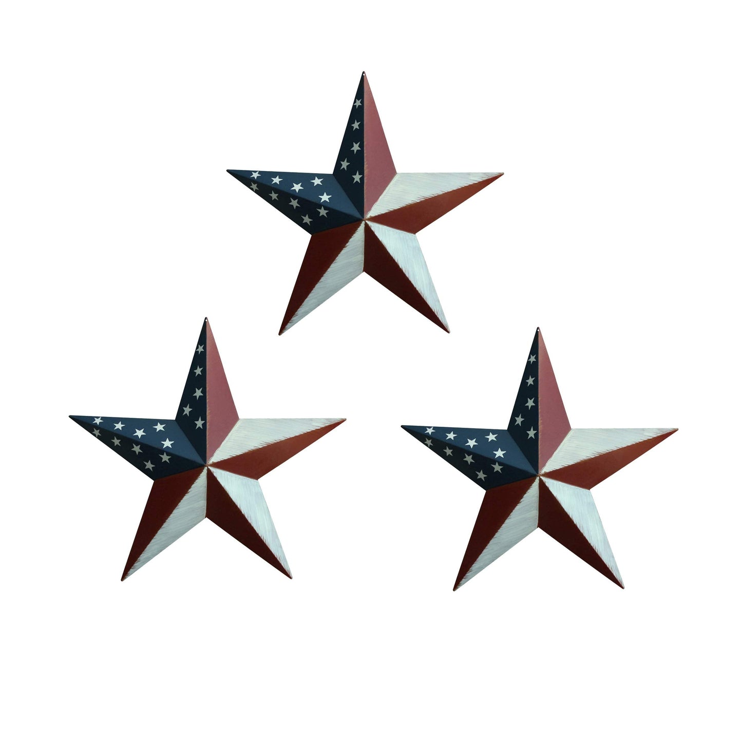 CVHOMEDECO. Country Retro Gifts American Flag Metal Barn Star Wall/Door Decor, 8-Inch, Set of 3.