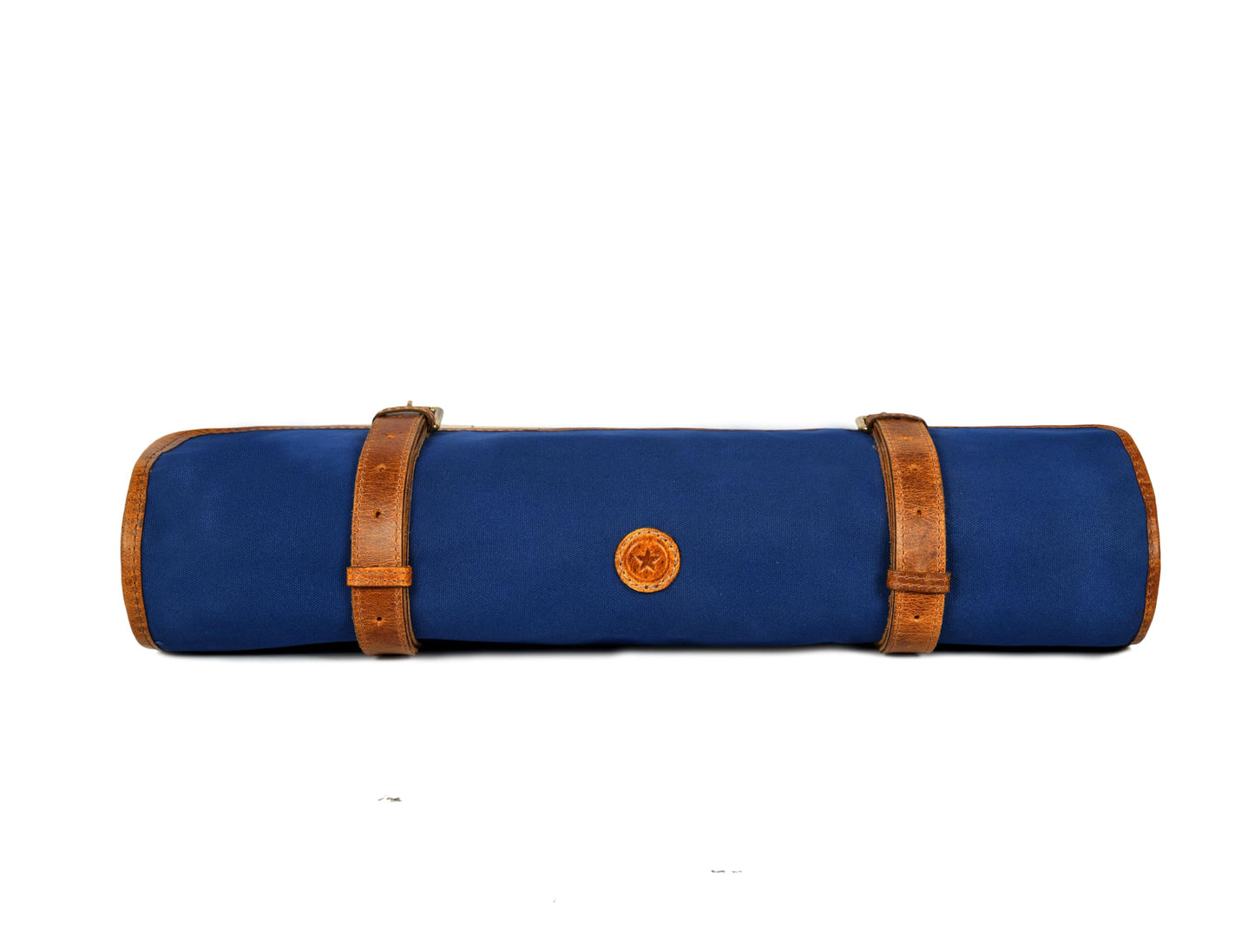 Professional Chef Knife Roll Bag, 8-Piece Kitchen Utensil Set with Leather Case, Navy Blue and Brown (Canvas, Royal)