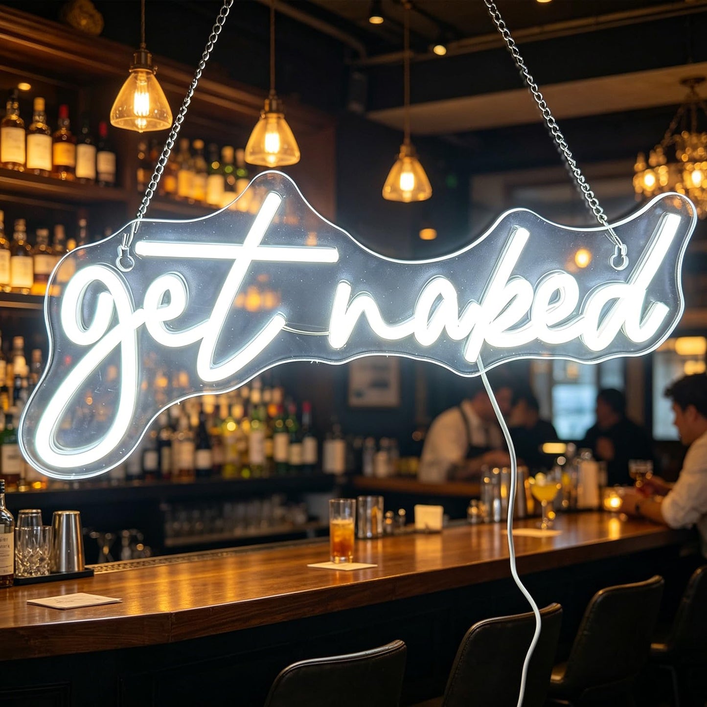 QiaoFei Led Get Naked Neon Sign Letters USB Powered Neon Lights for Room Home Bar Art Wall Decor Party Window Living Room Decor Christmas Gift (White)