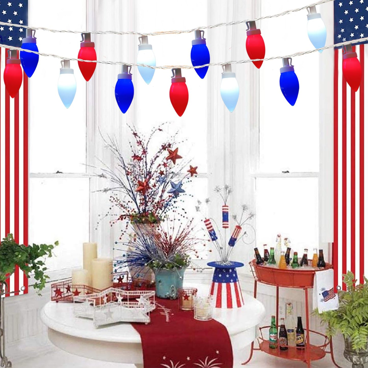 Fonusty Red White and Blue Lights 25Ft 4th of July Decorations Light with 25 LED Christmas Light, Plug-in Patriotic String Lights for Fourth July Christmas Home Presidents Day Memorial Day Decor