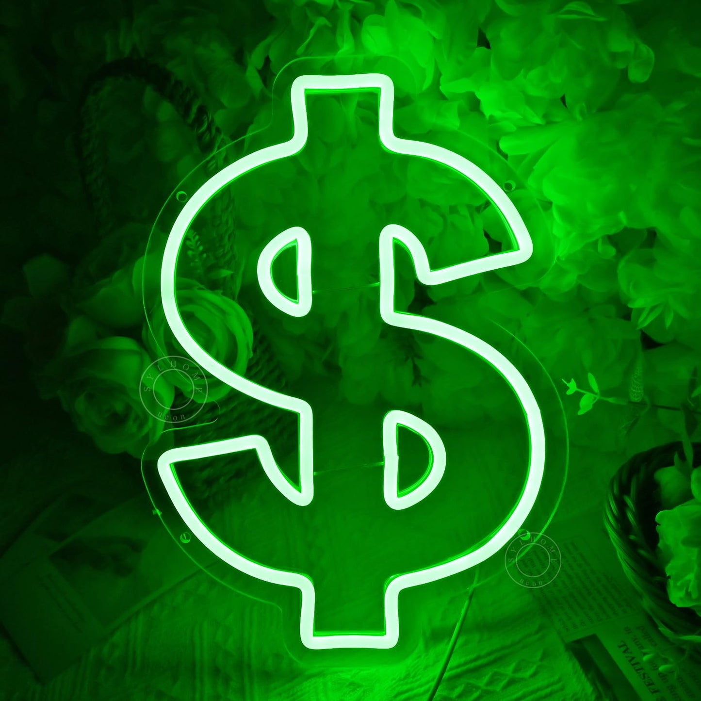 SYLHOME Dollar Led Neon Light Sign Money Green Home Office Shop Bar Business Company Wall Sign Decor Birthday Christmas Party Decor 13.78" X 9.65" USB