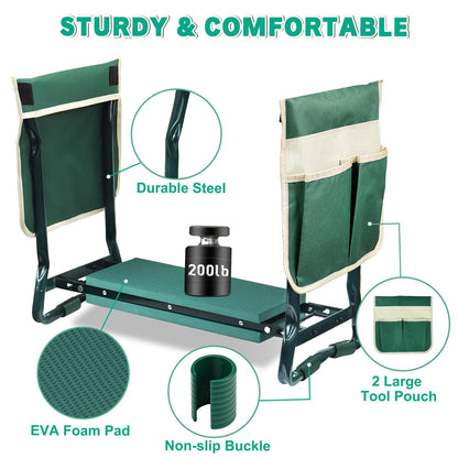 MENOLY Garden Kneeler and Seat, Folding Stool with Kneeling Pad, Bench with 6 Garden Tools, Tool Pouches, Glove, Detachable Belt - Gardening Gift for Women, Men, Mom, Parents, Elders
