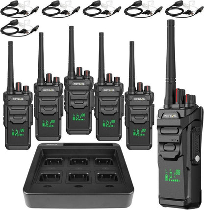Retevis RT48H Waterproof Walkie Talkies - Rugged Long Range 2-Way Radio with Earpiece | 6-Pack