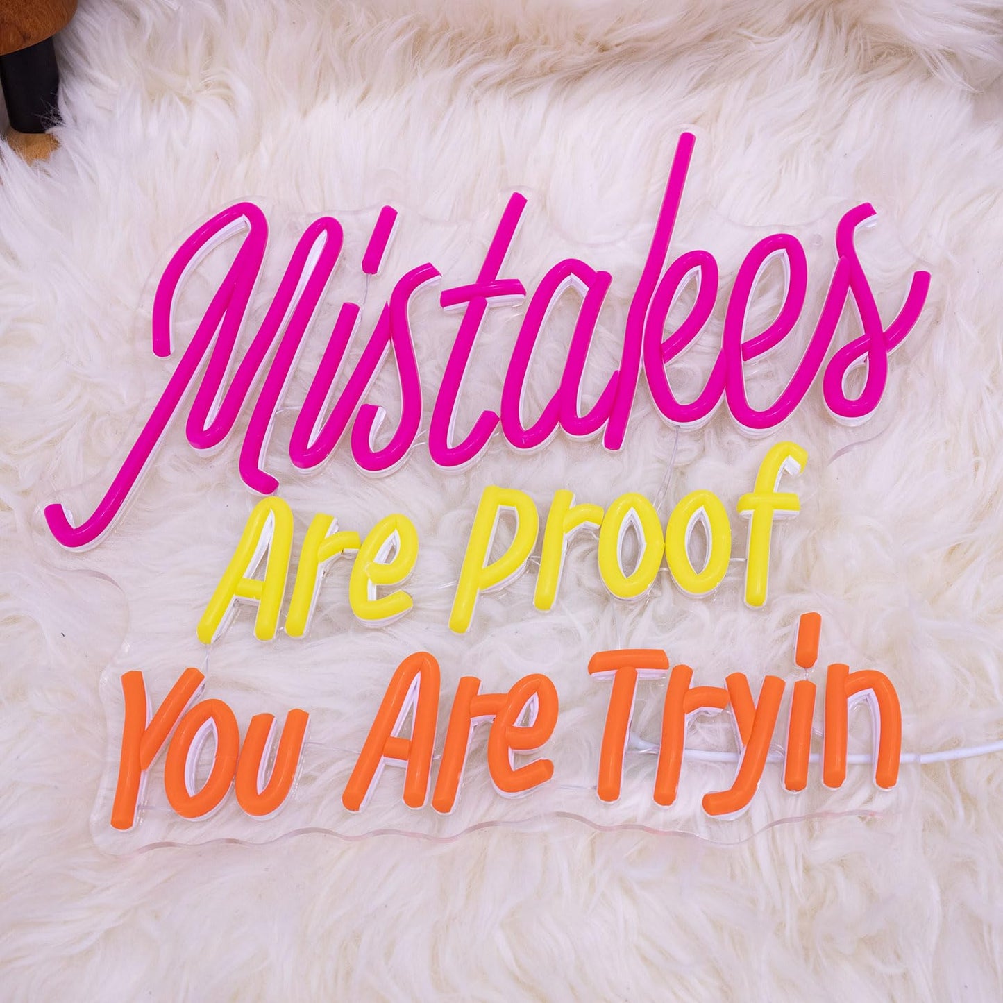 Mistakes Are Proof You Are Trying Neon Sign, Dimmable Neon Sign USB Powered LED Light, Motivational for Classroom Office Room Bedroom Living Room Sign, Graduation Gift 12.99 x 12.99"