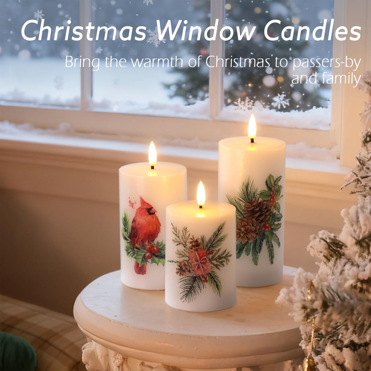 JOIONE Flameless Pillar Candles with Remote, 3 Pack Battery Operated Real Wax LED Candles, Perfect for Home Decorations Fireplace Table, Christmas Sticker