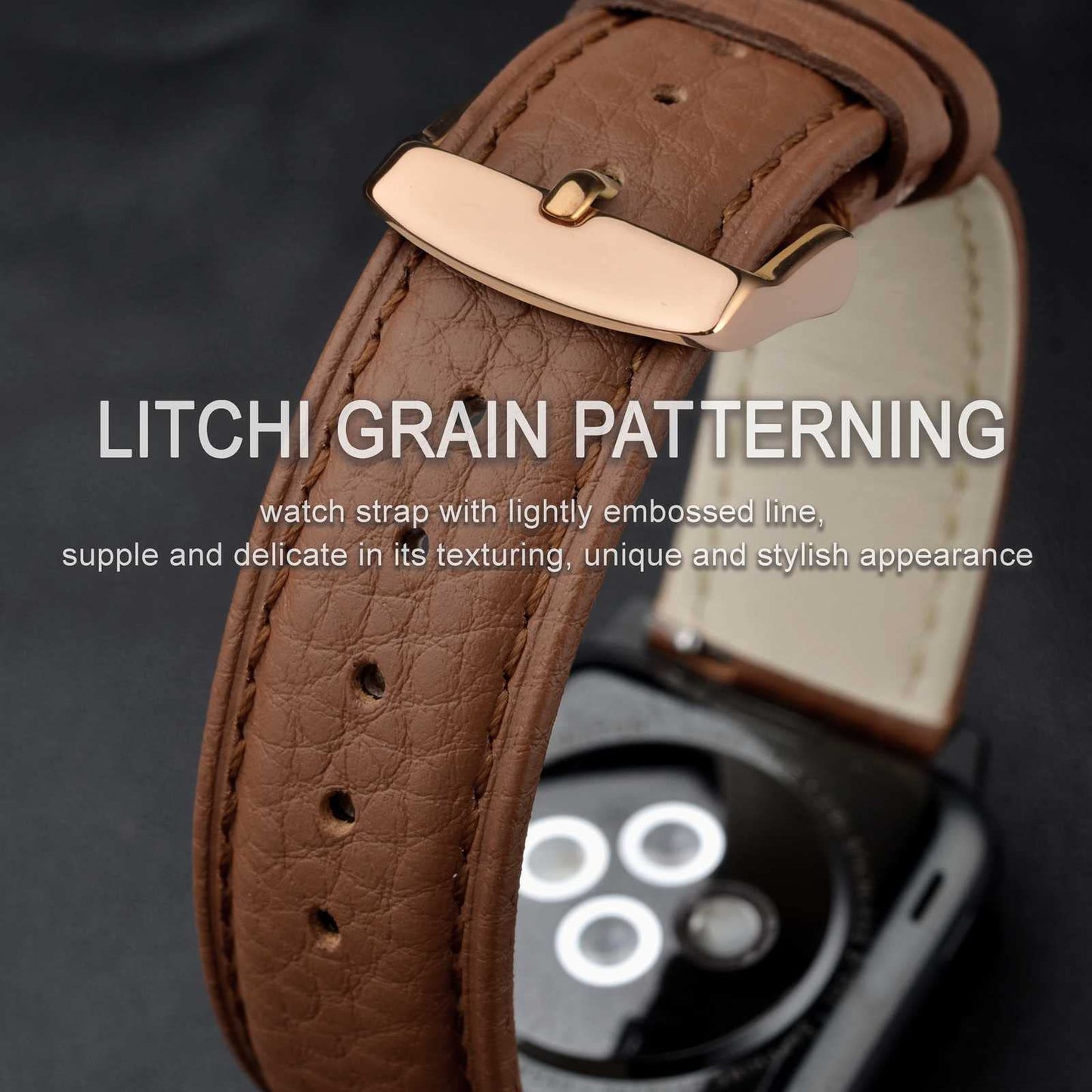 ANNEFIT Watch Band 18mm, Quick Release Textured Padded Leather Straps with Rose Gold Buckle for Men and Women (Brown)