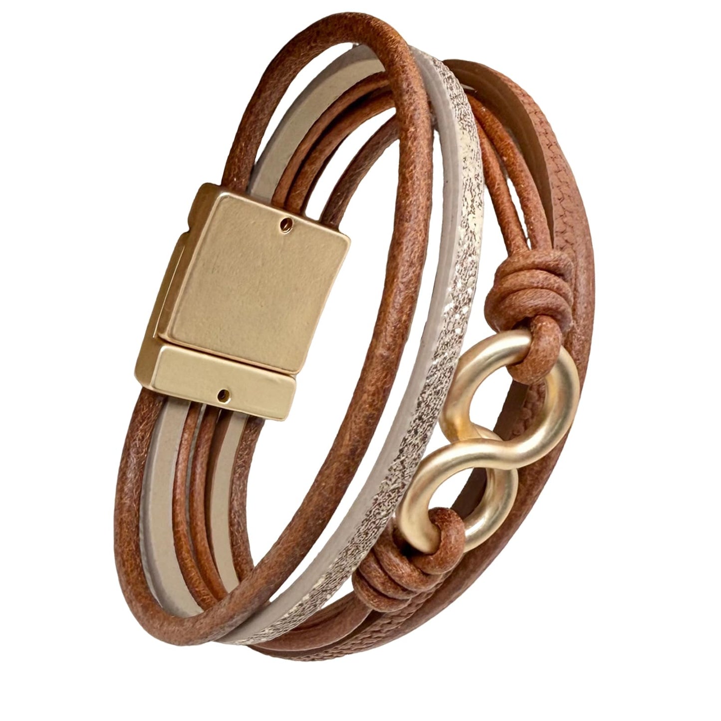 YYWANGART Infinity Leather Bracelet Bangle Multi-layer Brown Leather Wrap Bracelet Gold Infinity Symbol Bracelet for Women Christmas Gift