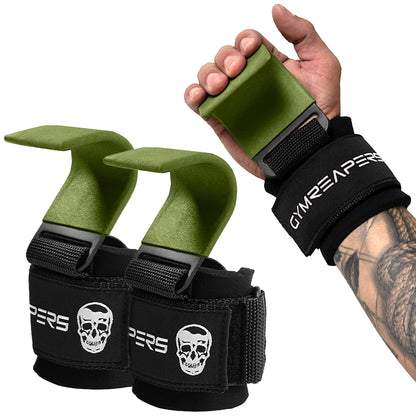 Gymreapers Weight Lifting Hooks (Pair), Heavy Duty Power Wrist Straps Hand Grip Support For Deadlifts, Pull Ups, Shrugs - Gym Gloves For Men and Women