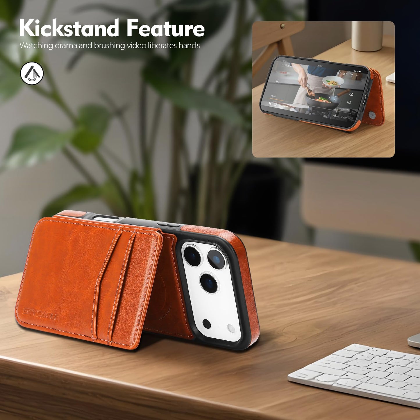 SkyEagle Compatible with Magsafe for iPhone 17 Pro Wallet Case with Card Holder,Women Men Phone Case PU Leather Kickstand Flip Protective Cover Credit Card Slots,for Apple 17 Pro,Orange