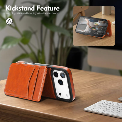 SkyEagle Compatible with Magsafe for iPhone 17 Pro Wallet Case with Card Holder,Women Men Phone Case PU Leather Kickstand Flip Protective Cover Credit Card Slots,for Apple 17 Pro,Orange