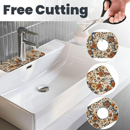 Faucet Draining Mat For Kitchen Sink, Peony Flower Blue Leaves Diatom Mud
