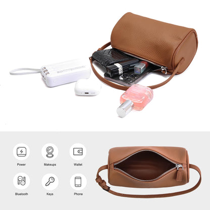 hedexe Genuine Leather Crossbody Purses for Women: Casual Small Leather Barrel Shoulder Bags - Designer Trendy Handbags for Ladies(Cocoa Brown)