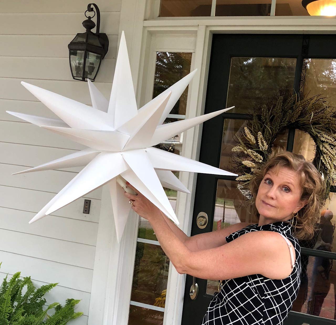 Elf Logic Large 30” Easy Assembly Warm White LED Moravian Star - Hanging Outdoor Christmas Light - Use as Holiday Decoration, Porch Light, 3D Fixture, Advent Star, Wedding & Ballroom Venue Decor