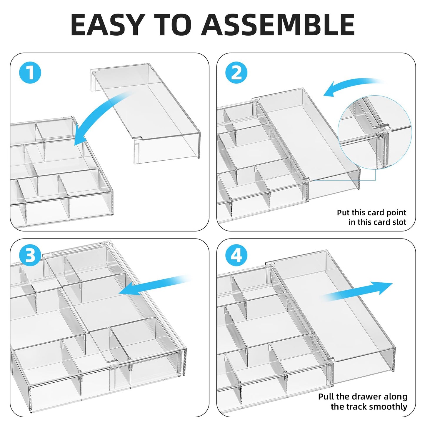 Marbrasse Expandable Desk Drawer Organizer, Clear Plastic Drawer Organizer Tray with 10 Adjustable Compartments, Desk Organizers and Accessories, 5 Drawer Dividers for Office Supplies, Makeup(Clear)