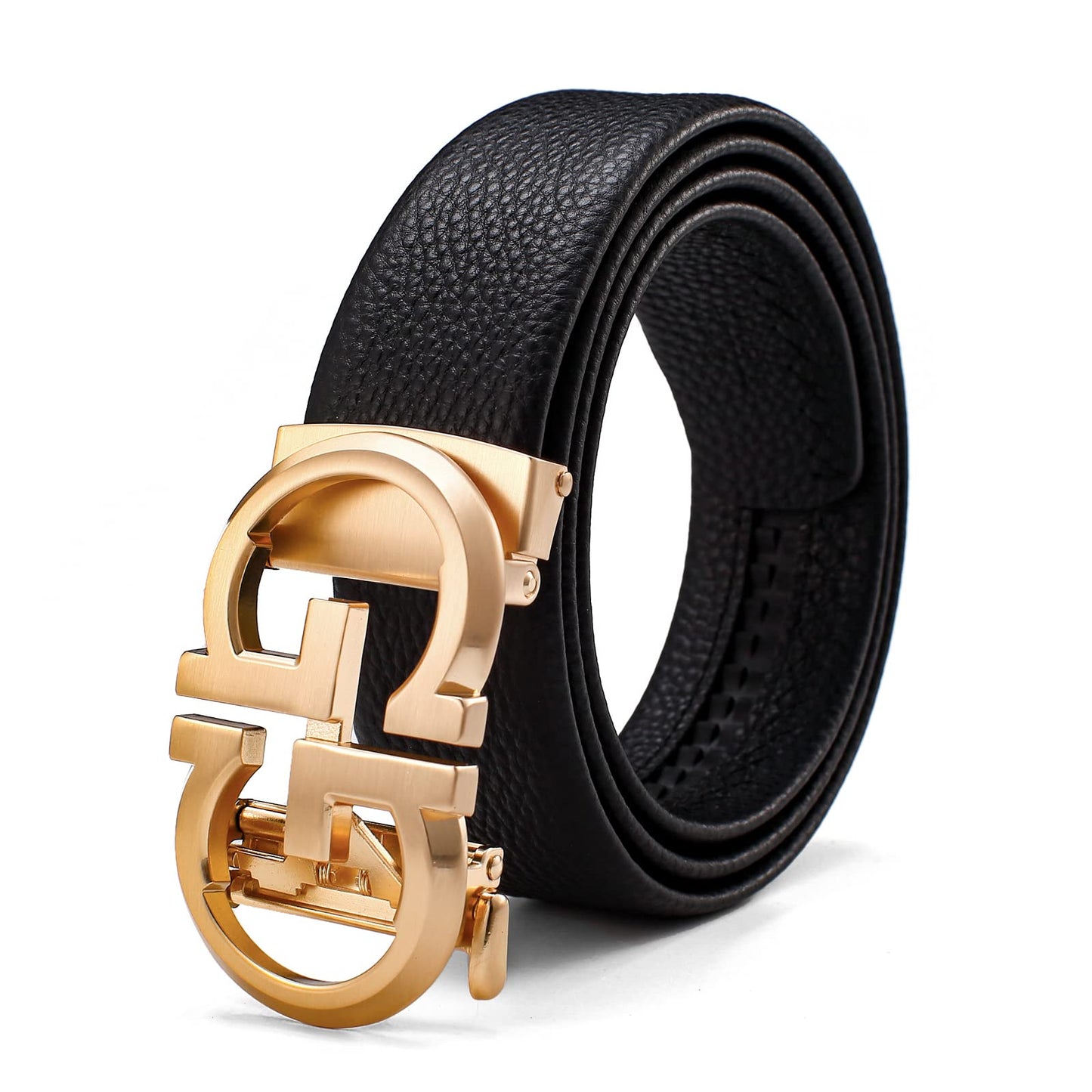ARIMIA Fashion Diamond Men Real Leather Ratchet Belt Black Adjustable Length Full Grain Soft Genuine Cowhide Strap 1.5 Inch Wide (Gold Black G1, Adjustable from 26" to 46" Waist)