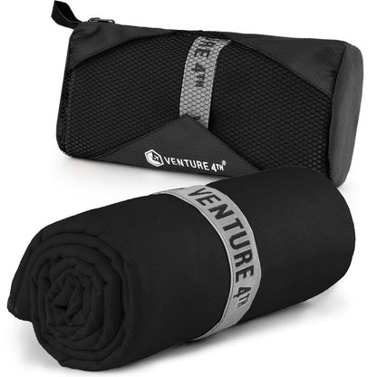 VENTURE 4TH Quick Dry Towel - Microfiber Travel Towel for Camping, Hiking, Gym, Beach - Lightweight, Packable, Compact Backpacking Companion - Black Medium