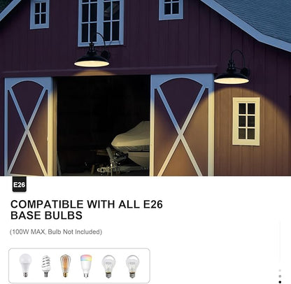 Outdoor Barn Light Fixture, 16 Inch Large Dome Farmhouse Exterior Wall Mount Light, Rustic Gooseneck Wall Sconce Indoor Wall Lighting Fixture, Industrial Black White Lantern for Porch, 1 Pack