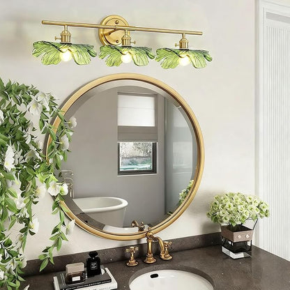 3 Light Bathroom Lighting fixtures Over Mirror, Gold brass Wall Sconce Vintage Bathroom Vanity Light Green Glass Wall Sconce mid Century Modern Wall lamp Art Deco Vanity Lights for Living Room Bedroom