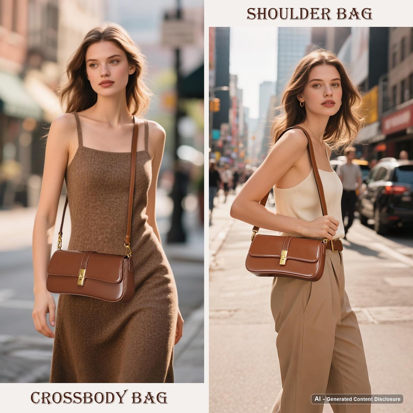 MoreFarther Shoulder Bag for Women, Genuine Leather Crossbody Bag Handbag with Removable Adjustable Straps(Coffee)