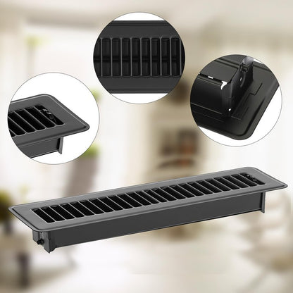 Sumnacon Floor Register 2 x 10 Inch Metal Floor Vents 6 Pack Floor Vent Covers with Adjustable Air Supply Lever, Rust Proof Vent Cover 2x10'',Decorative Vent Covers for Home Floor,Black