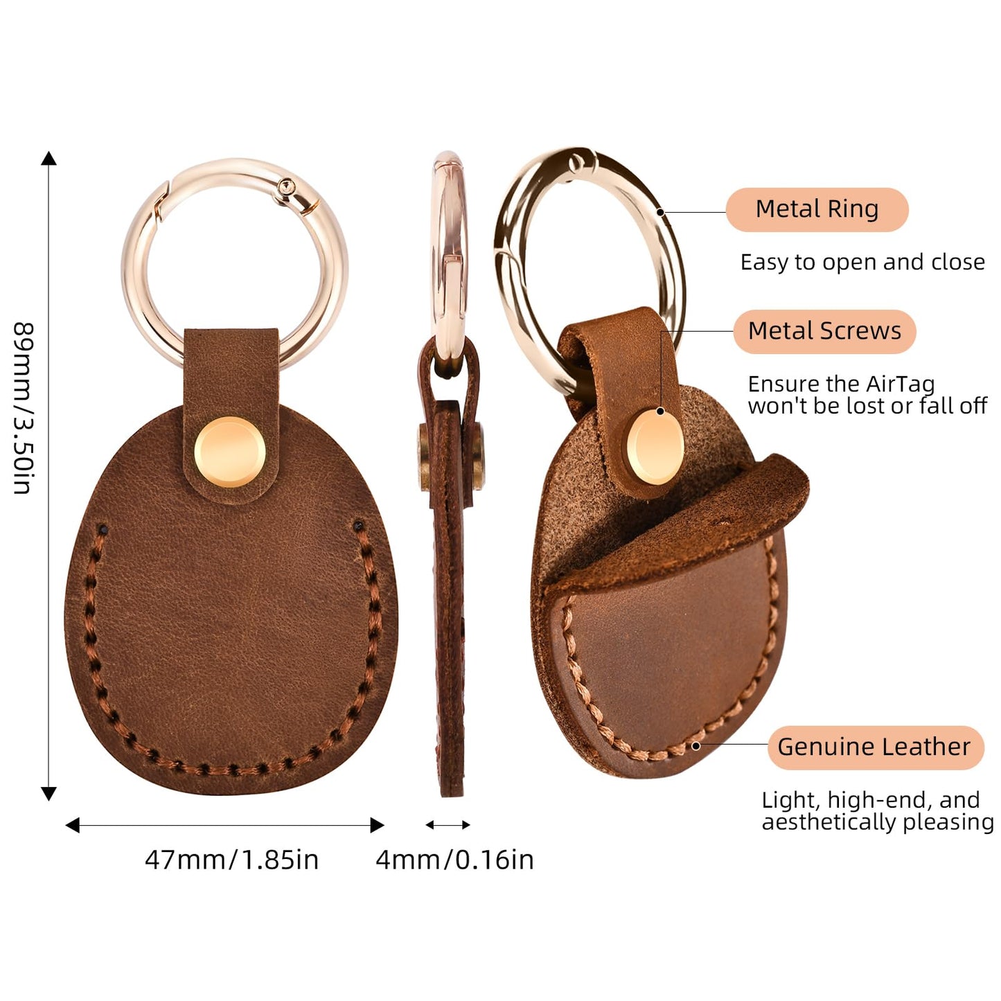 LZHRISING 4 Pack Genuine Leather Apple Airtag Holder, Air Tag Case Gps Tracker, Airtag Keychain Accessories, Gps Case with Key Ring for Key Chain,Wallet,Luggage,Cat,Dog,Pets