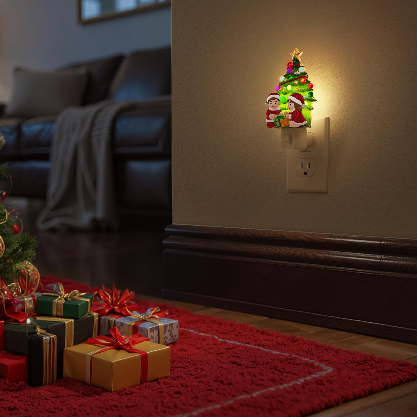 Briignite Christmas Tree Night Lights for Kids[2 Pack], Night Light Plug into Wall 3000K Warm White LED, Gift Box Design Night Light for Children's Room, Nursery, Bedroom, Christmas Decor