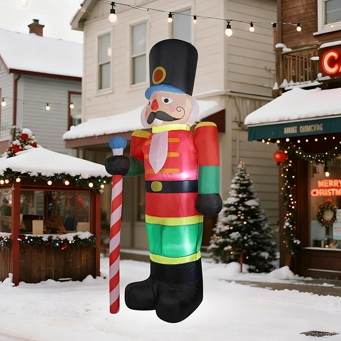 yofit 8 FT Christmas Inflatable Nutcracker Soldier Outdoor Decorations, Blow Up Decorations Santa Soldier with LED Lights for Yard Lawn Garden Holiday Party