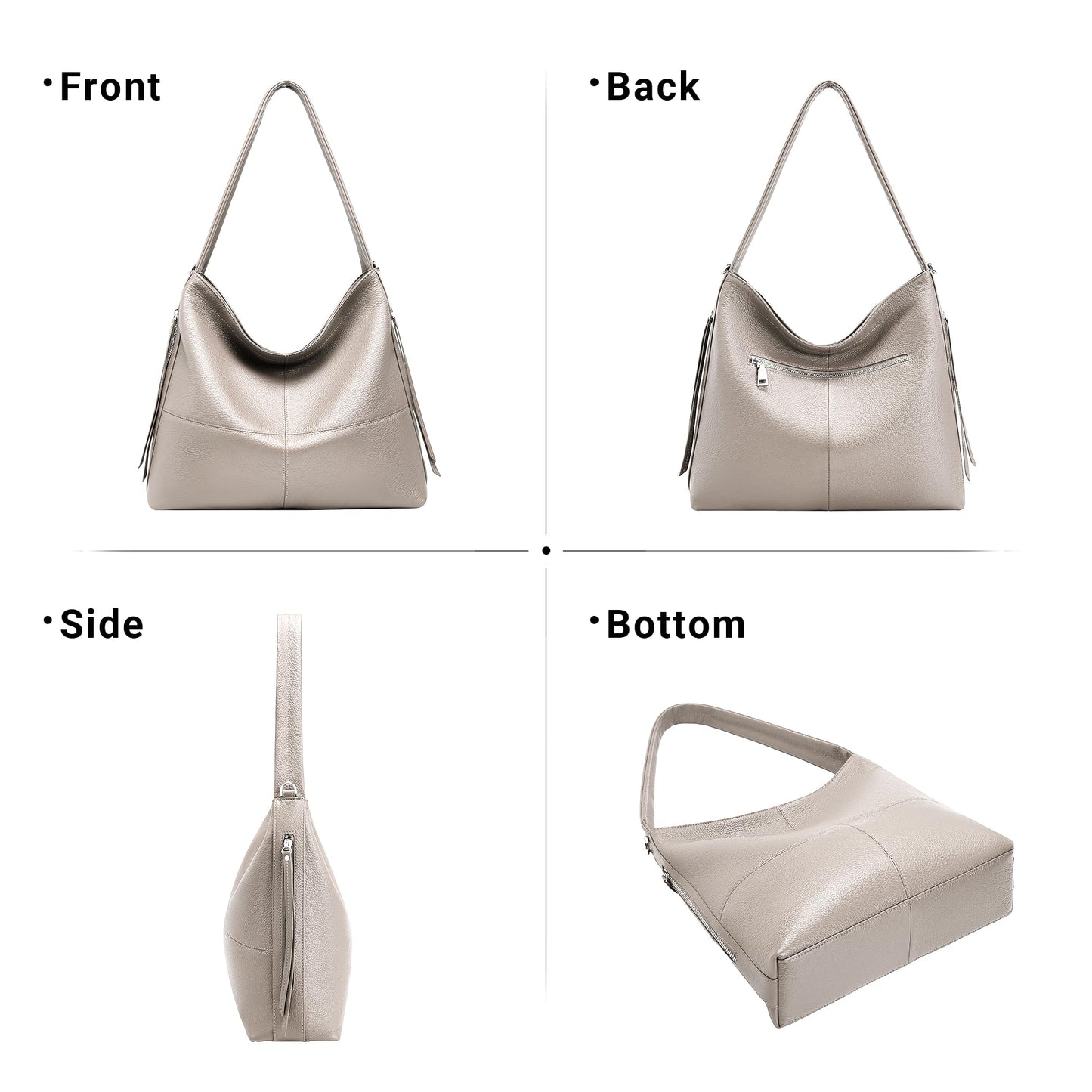 Morriloom Genuine Leather Hobo Bags for Women Crossbody Purses Work Tote Bag Designer Shoulder Handbags with 2 Straps, Gray