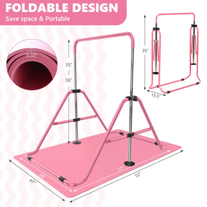 HYD-Parts Gymnastics Bar with Mat for Kids 3-12, Adjustable Height Gymnastic Horizontal Bars, Junior Training Bar, Gymnastics Equipment for Kids with Mat