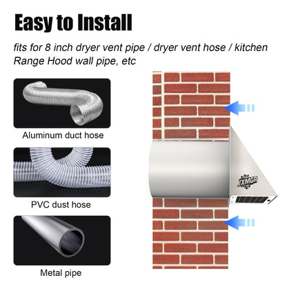 IXMGA 8 Inch Dryer Vent Cover Outside for House, Hooded Wall Vent Cap with Screen & Damper Outdoor for Kitchen Range Hood, Dryer Ventilation, AC