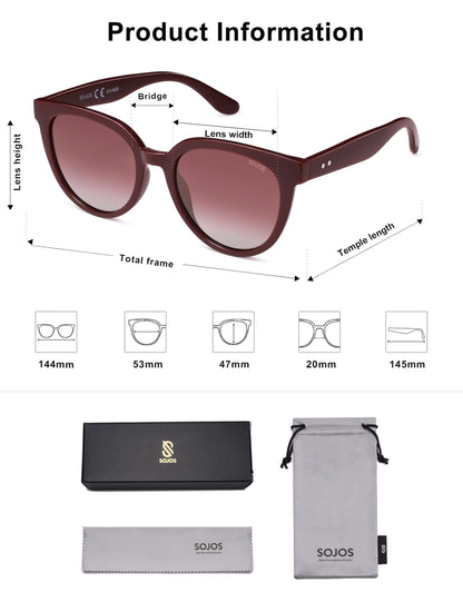 SOJOS Trendy Cat Eye Round Polarized Sunglasses for Women Fashion UV Protection Sunnies Sunglasses SJ2175