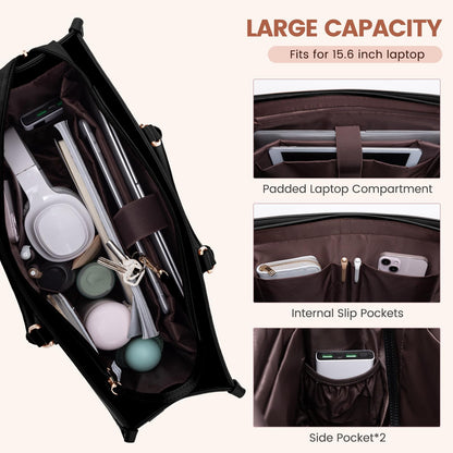 LOVEVOOK Laptop Bag for Women 17 lnch,Waterproof Laptops Tote Bags for Womens,Professional Work Bags for Women with Cup Holder,Large Laptop Purse Computer Briefcase Office Teacher Clutch Bag,2 PCS
