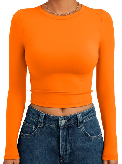 Trendy Queen Womens Long Sleeve Crop Tops Basic Slim Fitted Shirts Fashion 2025 Going Out Y2k Tops Teen Girl Clothes