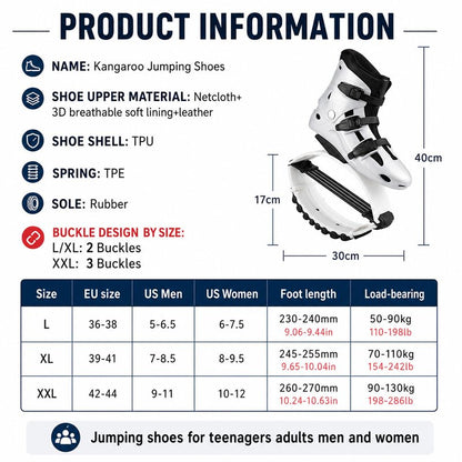 KPUKGJDK Kangaroo Jump Shoes for Women & Men – High Bounce Moon Shoes, Bouncy Jumping Boots for Exercise, Fitness, Weight Loss & Fun, Adjustable Fit, Low-Impact Rebounder Design(Black/White,X-Large)
