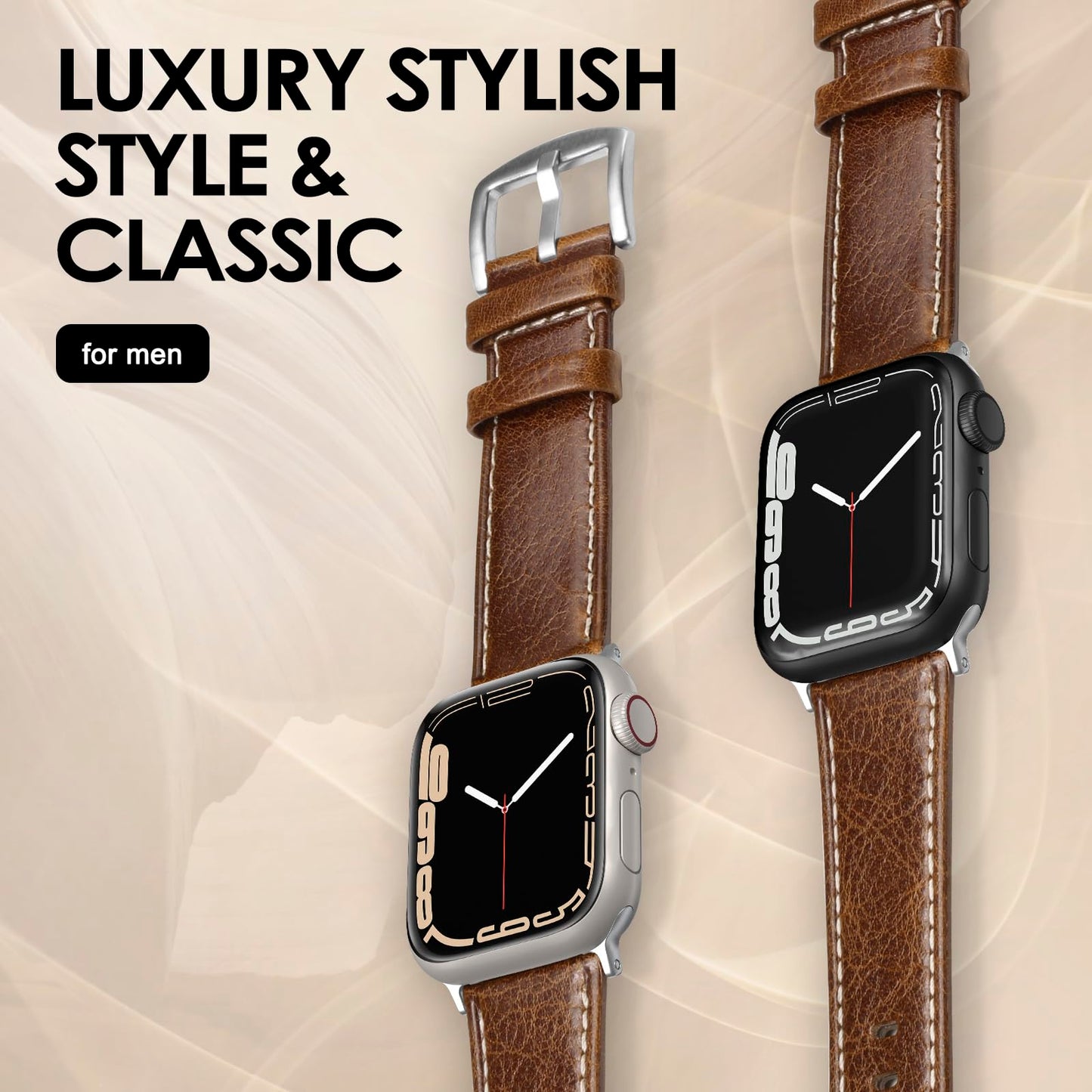SWEES Leather Band Compatible with Apple Watch Bands 46mm 45mm 44mm 42mm (Series 1/2/3) Men Women, Vintage Genuine Leather Replacement Wristband for iWatch Series 10 9 8 7 6 5 4 3 2 1 SE Brown